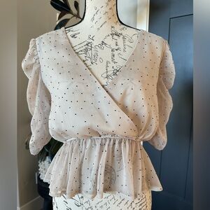 Sheer Cream Polka Dot Peplum Top